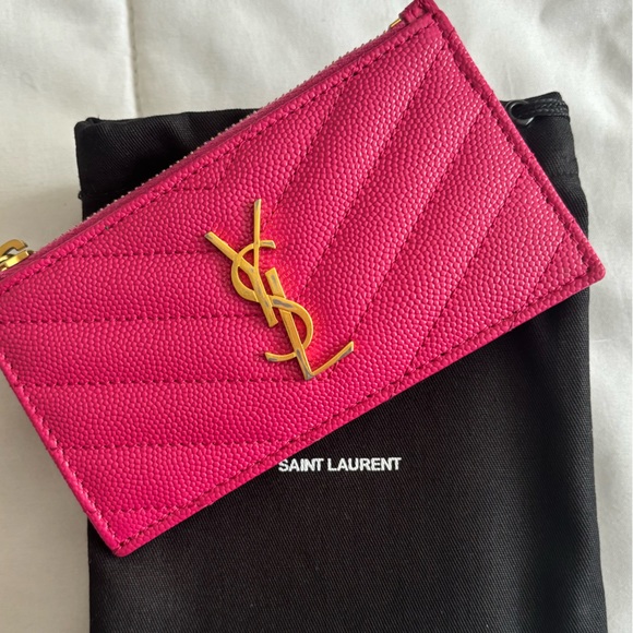 Yves Saint Laurent Accessories - YSL Saint Laurent Cassandre Matelasse Fragments Zipped Card Case Wallet Pink